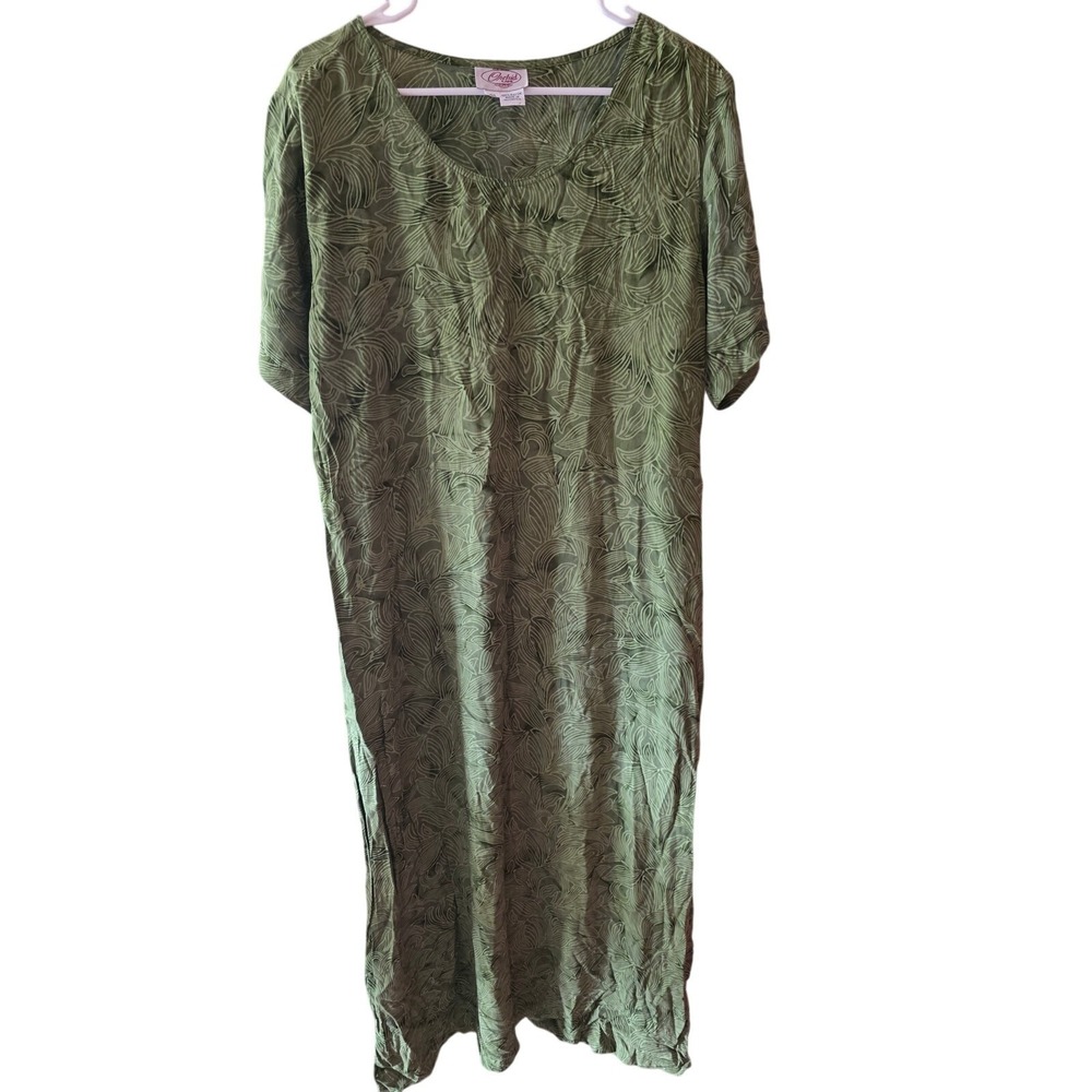 Orchid Lane Maxi Dress M/L Womens Green Tropical Short Sleeve Vintage Y2K